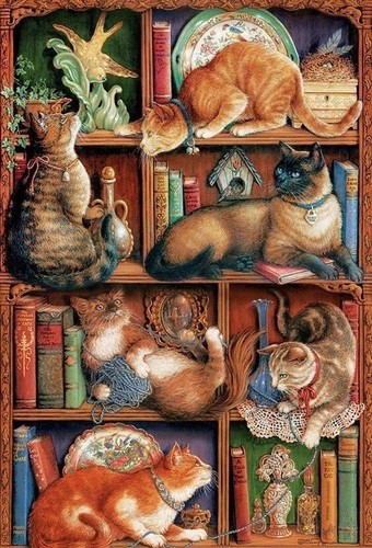 Set of TWO 5x7 Vintage Library Cats Craft Cotton Fabric Blocks -Great 4 ...