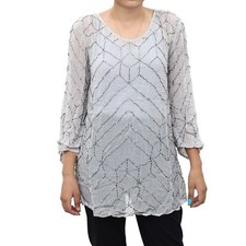 Free People Beaded Embellished Tunic Top Sheer Gray Summer Vintage S NEW 275180