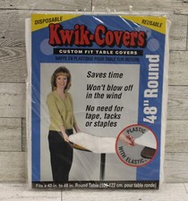 Kwik-Covers Plastic Table Covers - 42" to 48" Round - White - New