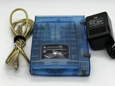 IOMEGA ZIP 100 BLUE TRANSPARENT EXTERNAL DRIVE Z100USB POWER SUPPLY & USB (a)
