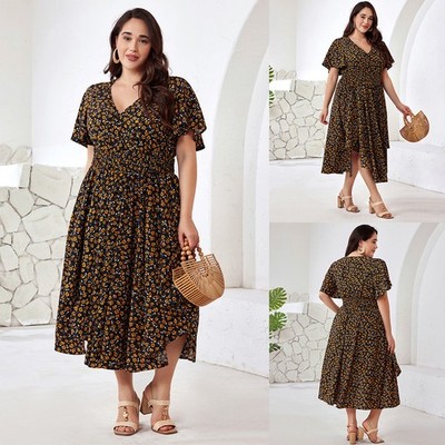 plus floral midi dress Unique Vintage Plus Size Orange Floral Picnic Perfect Midi Dress