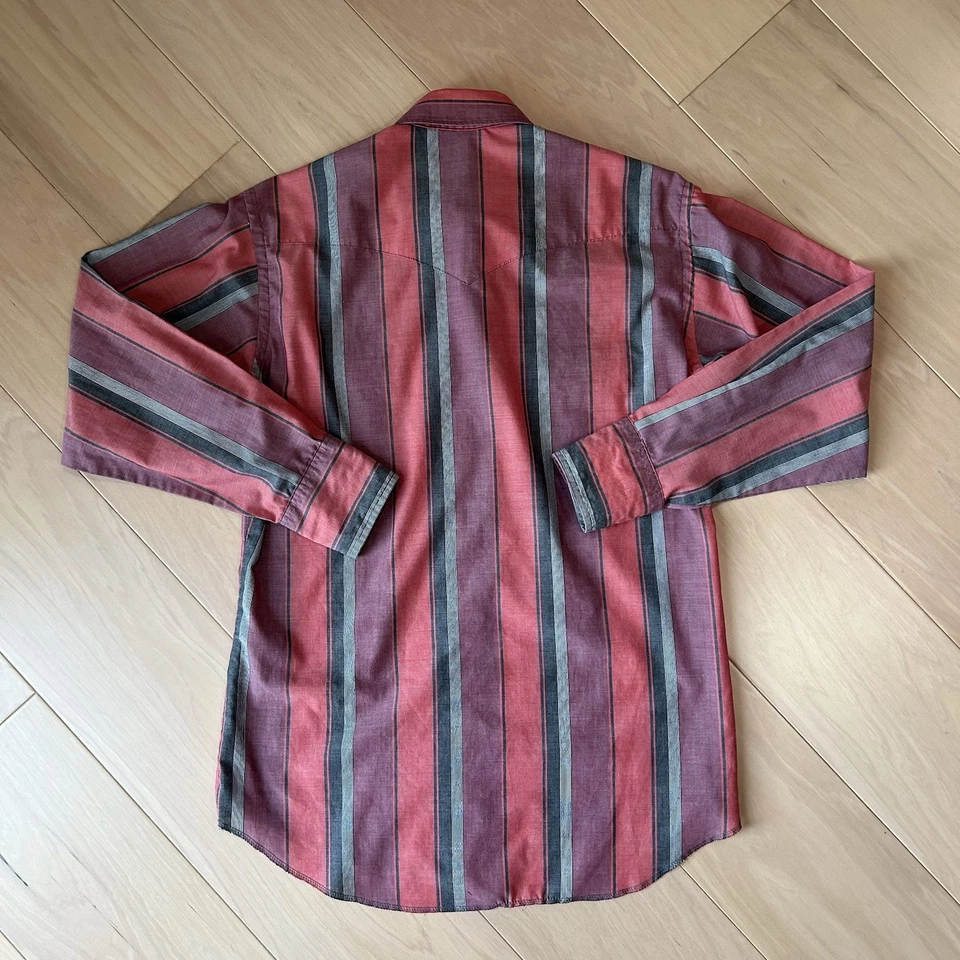 Vintage Wrangler Brushpopper Pearl Snap Striped Shirt Long Sleeve Men’s 15.5-33 - Image 2 of 4