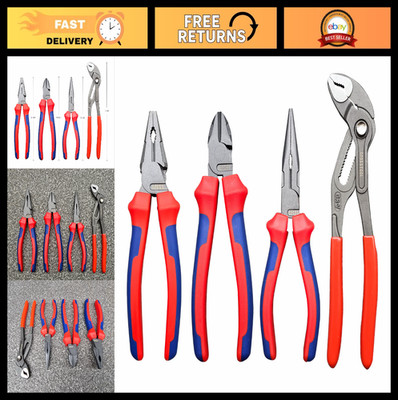 4PC Tool Set: Combination Pliers, Diagonal Cutting, Long Nose & Push-Lock Pump -