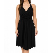 Laundry by Shelli Segal Black Halter Midi Dress Ruched Formal Cocktail Party NEW