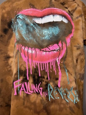 Falling In Reverse Shirt Mens Large Brown Tie Dye Lips Graphic Band Tee Music