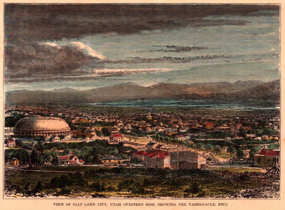 Antique 1876 Print Salt Lake City Tabernacle Mormon History Great Basin Mining