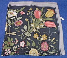 Ruggine Black Floral Tulips Lillie Butterflies Large Square Poly Scarf 54"