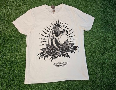 Ed Hardy White Rhinestone T-Shirt Womens Large Y2K 2000s Black Rose