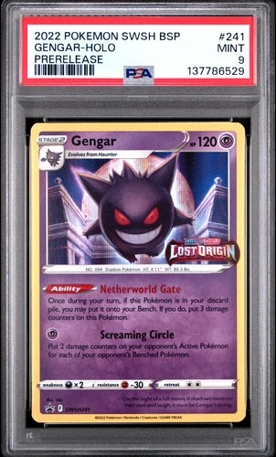 2022 POKEMON SWSH BLACK STAR PROMO PRERELEASE #241 GENGAR-HOLO PSA 9