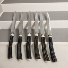 VTG MCM Steak Knives Faux Bone Handles Stainless Steel Made In Japan Set Of 6