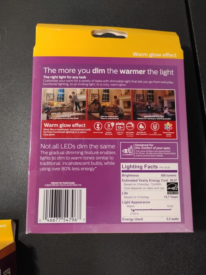 Philips 6 Count 5.5w Dimmable LED Soft White Bulb E26 2700K 500 lumen 60W In/Out - Image 2 of 4