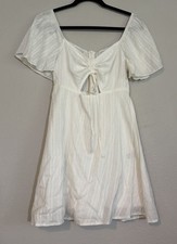 SHEIN White Tie Front Flutter Sleeve Mini A-Line Dress Scoop Neck Size S