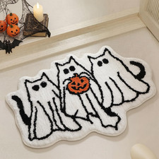 Halloween Cat Ghost Bath Mat Non-Slip Soft Flocked Water Absorbent Bathroom Rug