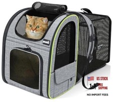 Cat Backpack Carrier Expandable , Foldable Pet Backpack for L-Mesh Window Grey