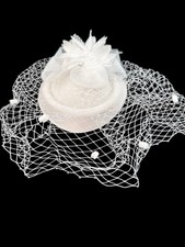 Tea Party White Fascinator Hat Flower Pillbox Elegant Hair Accessories Clip
