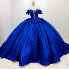 Royal Blue Quinceanera Dresses Off The Shoulder Sweet 16 Beading Ball Gown