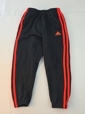 Adidas Boys Track Pants Size 5 Black Bright Red Stripe Athletic Joggers