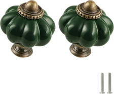 Dark Green Pumpkin Knobs 2 Pack Ceramic Cabinet Knobs Vintage Drawer Pulls - Ant