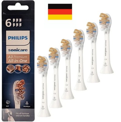 6 Stück Philips Sonicare A3 Premium All-in-One HX9096/10 Weiß Ersatzbürste DE.