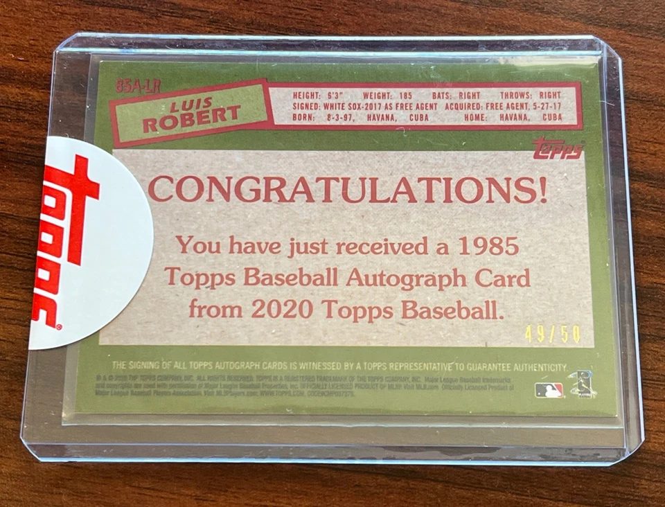 2020 Luis Robert Topps Anniversary Gold 1985 On-card Auto RC #’d /50 - Sealed! - Image 2 of 3