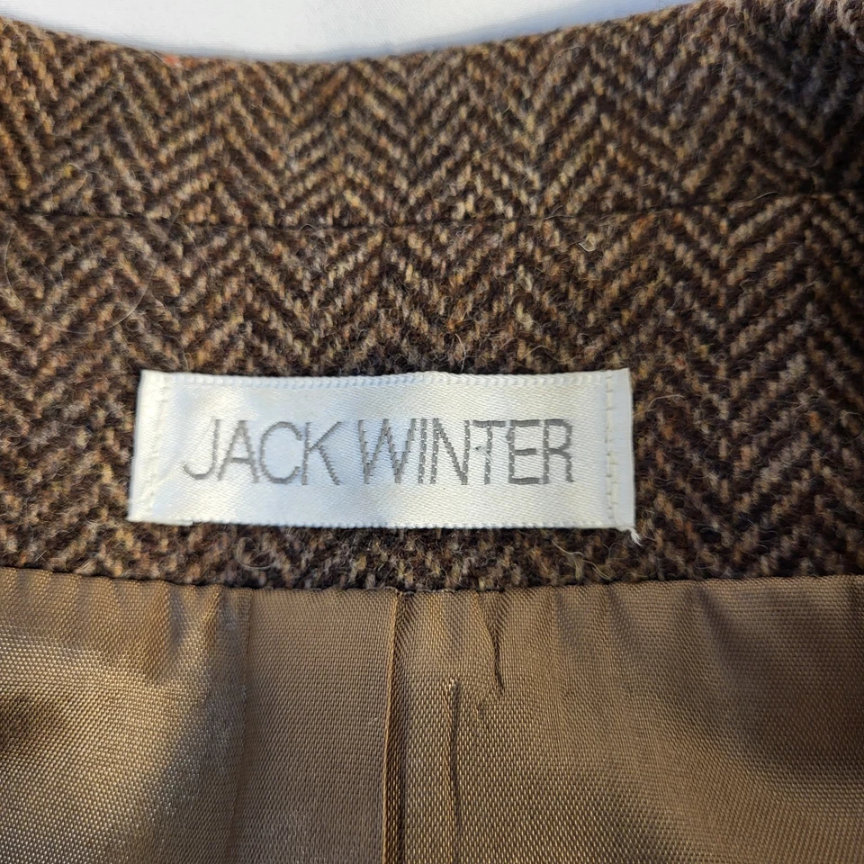 Винтажный Jack зимние женские Sz 8 Blazer куртка шерсти коричневый елочка  - Изображение 3 из 4