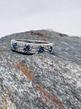 S925 Sterling Silver Dark Blue Pave CZ Cocktail Ring Band Size 8