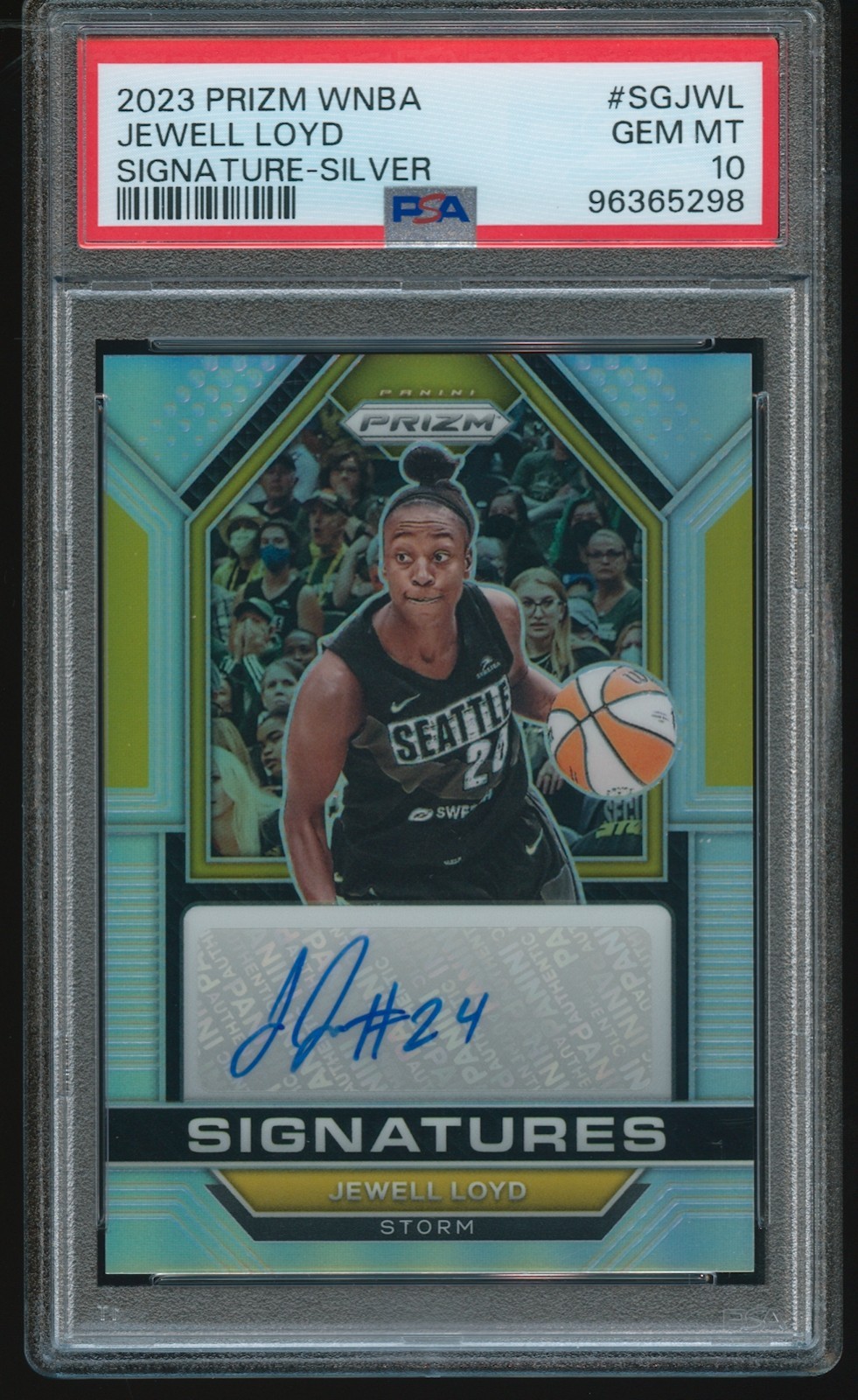 Jewell Loyd 2023 Panini Prizm WNBA Signatures Silver Prizm Auto PSA 10