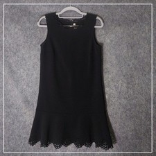 Loft Ann Taylor Dress 0 Shift Ponte Laser Cut Black Ruffle Stretch Feminine
