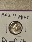 1942 P Mercury  90% SILVER  Dime  * FULL SPLIT BANDS  BU+++ FSB *   SILVER COIN