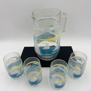 Beau Rivage Pitcher With 4 Glasses Nautical Lighthouse Sailboat Casino Set