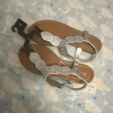 Just Girls Silver Glitter Strappy Sandals Slip On Flat Heel Size 6