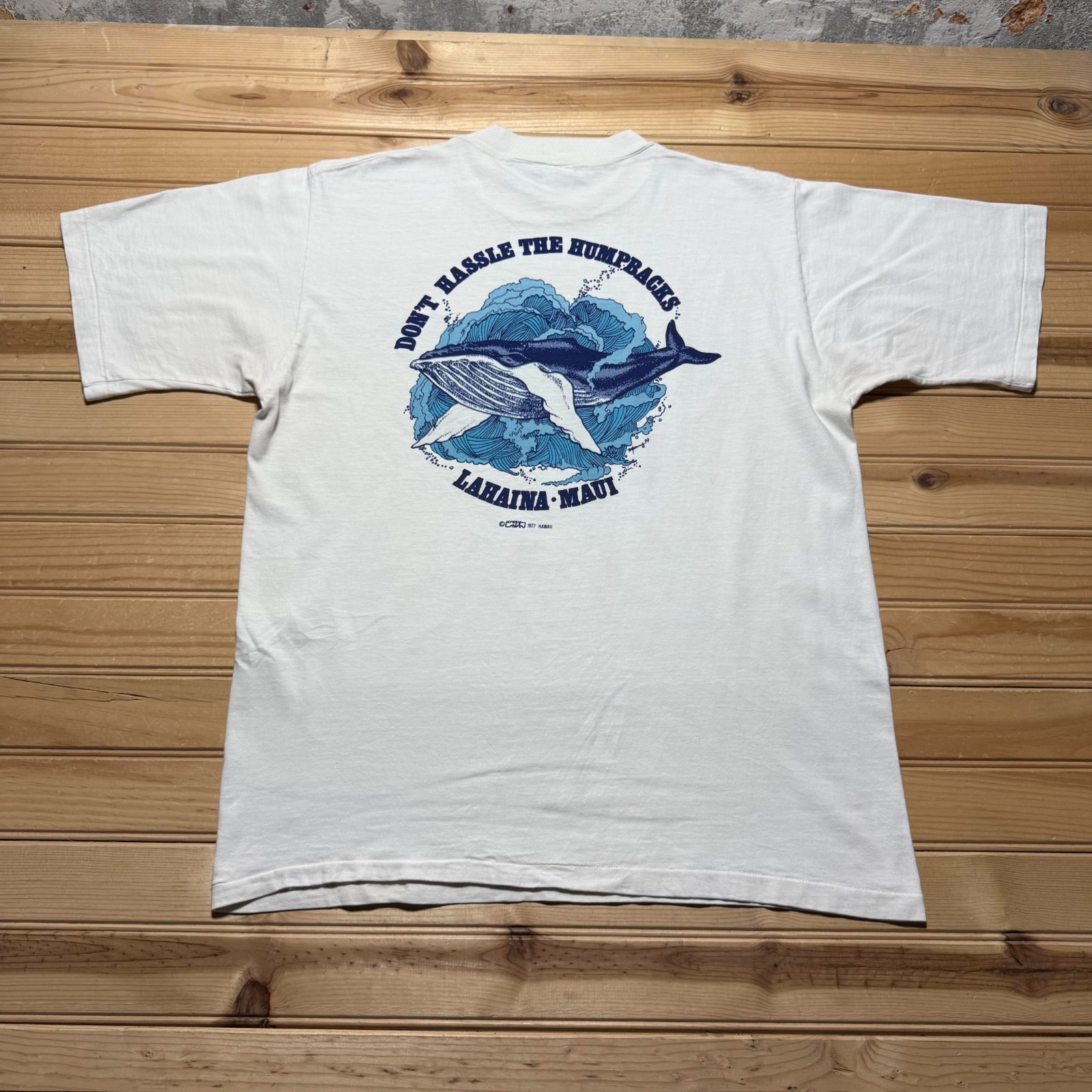 Vintage 1977 Lahaina Maui Don't Hassle the Humpbacks Nature Surf T-Shirt - Large