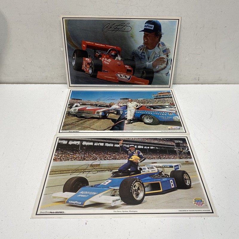 Vintage Racing Photo Lot 3 Pieces A.J. Foyt Benny Parsons Tom Sneva USAC NASCAR