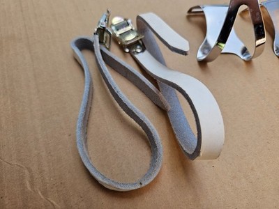 NOS KKT Road Bike Toe Clips Cages Chrome Large + Straps NJS made