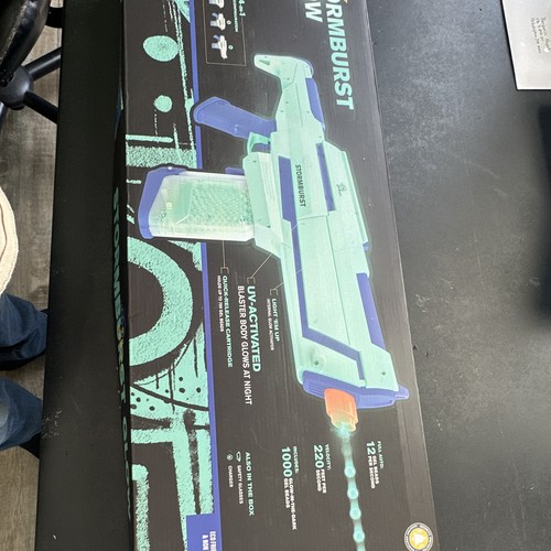 Gelbee Stormburst Gel Blaster SMG UV Glow Full-Auto 220 FPS 1000rd White/Blue