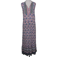 Talbots Floral Maxi Dress Womens Size 12 Drawstring Cottagecore Sleeveless Shift