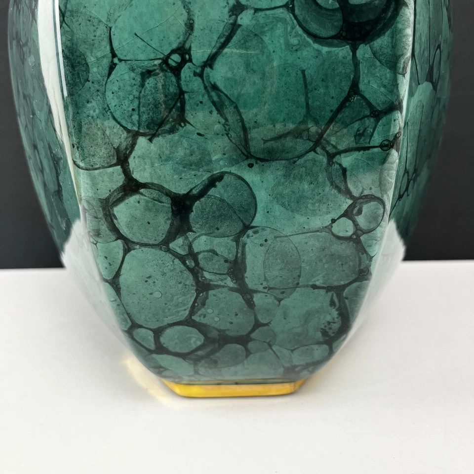 AERIN 9 Calinda Tapered Vase – Teal Sea Green Color Gold Rim 9 inches Tall READ - Image 4 of 4