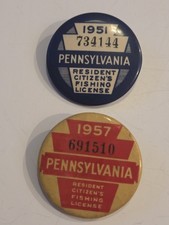 Pennsylvania Fishing License Pin Buttons 1951, 1957, (Pa Resident Hunting)