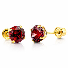 14K Solid Yellow Gold 6mm Round Birthstone Stud Earrings with screw back