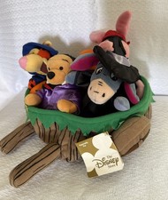 Disney Store Winnie The Pooh Plush Set Wheelbarrow Halloween Bean Bag Set NWT