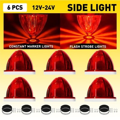 6Pcs Watermelon Light Kits Red Flash LED Truck Trailer Side Marker Lights 12V