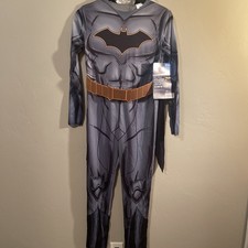 DC Batman Costume Child Medium 8  10 Gray Jumpsuit Belt Mask Cape NWT