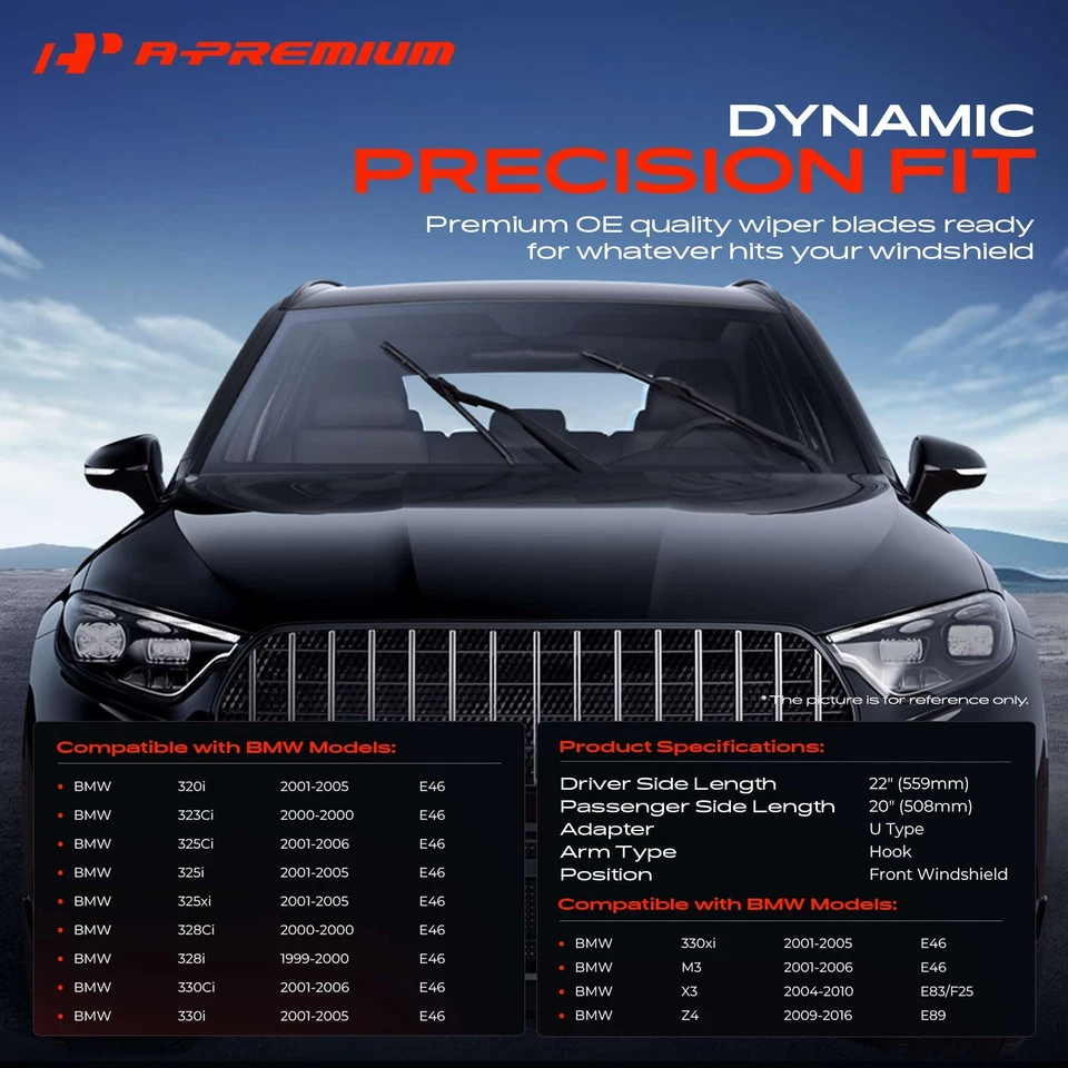 Limpiaparabrisas delantero A-Premium 2x 22" y 20" para BMW E46 320i 325i 330i Foto 2 de 4