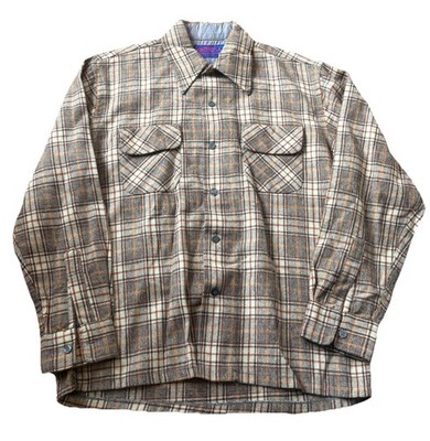 Vintage Ponderosa Wool Button Up Shirt Brown Plaid Western Fisherman Cabin Sz M