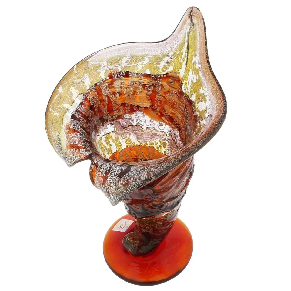 Jarrón GlassOfVenice de cristal de Murano Sbruffo cuerno de abundancia - dorado marrón rojo Foto 3 de 4