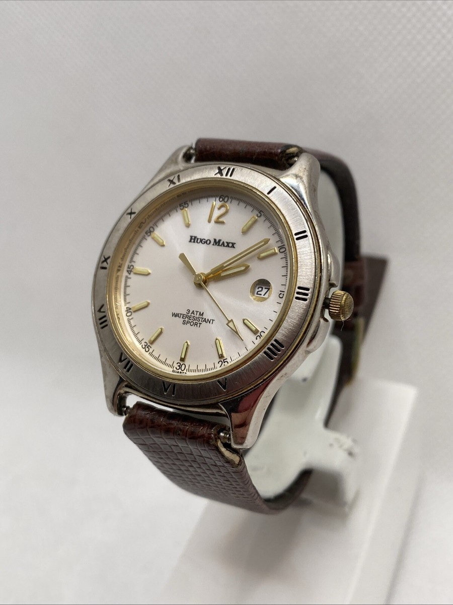 Vintage Original Hugo Max Gold Black Leather Watch s-l400.jpg main image 4