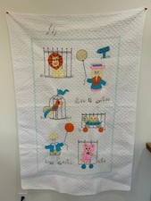 Vintage 1960's Baby Quilt Coverlet Zoo Balloons Lions Birds Teddy Bear Unisex