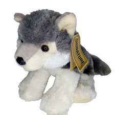 Aurora Plush Realistic Wolf 12"Gray White Destination Nation Stuffed Animal NEW