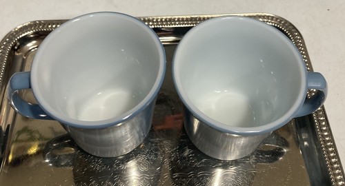 Vintage Pyrex Corning Slate Country Blue White Milk Glass Coffee Mug Set of Two - Picture 2 of 7