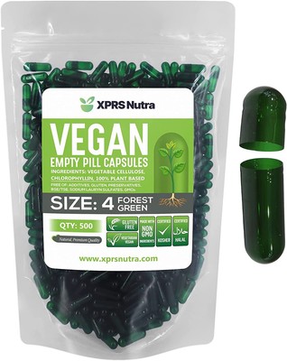 Size 4 Clear Forest Green Empty Vegan/Vegetable Vegetarian Pill Capsules Vcaps